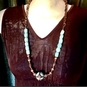 Beautiful Brass and Aqua Stones Necklace!!
